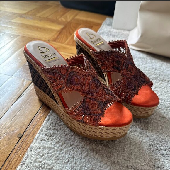 Kanna Crochet Espadrille Wedge Sandals – Made in Spain – Size 38 (fits like US 8 - Picture 1 of 7